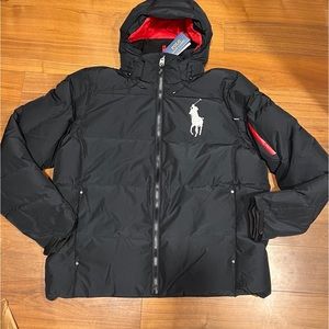 Polo Ralph Lauren Big Pony Men’s Down Hooded Puffer Jacket Coat Black White XL